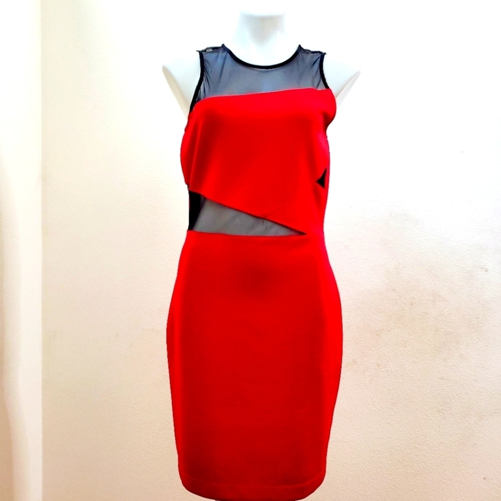 Bongo Red Sleeveless Dress with Mesh Inserts Size XL